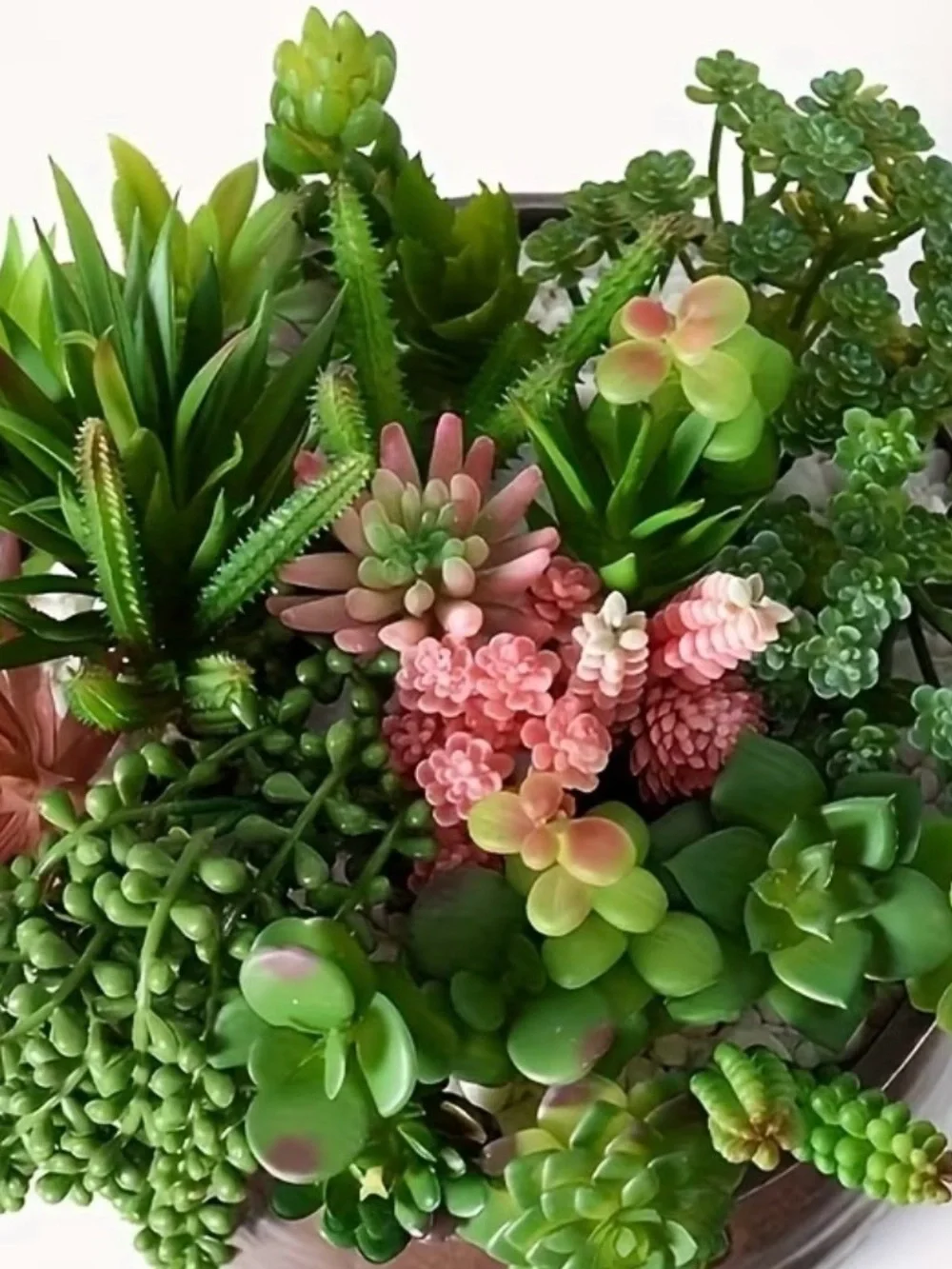 Mixed Green and Pink Faux Succulent Wall Panel - Decorative Home Accent